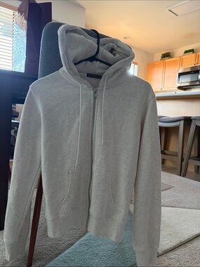 Brandy Melville Light Gray Full-Zip Hooded Sweater